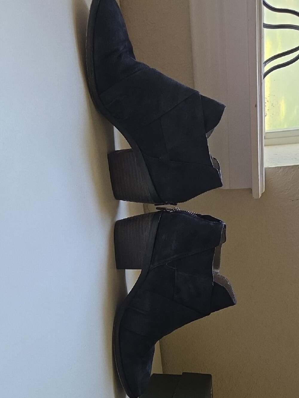 Eileen Fisher Navy Suede Wrap Detail Ankle Booties - Picture 8 of 8